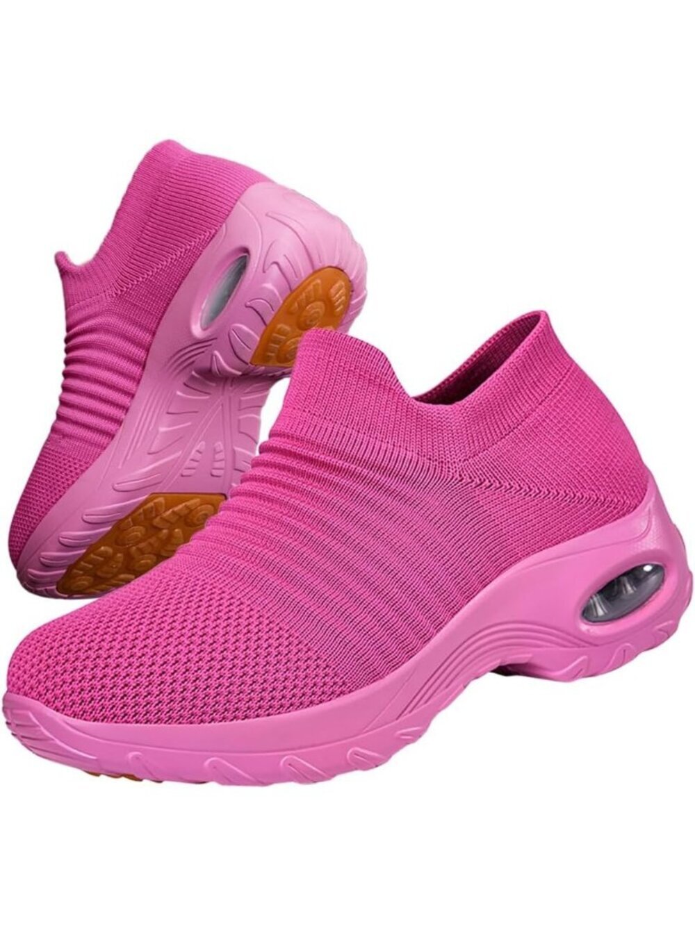 Women's Hot Pink Non Slip Work Walking Comfort Breathable Mesh Slip On Sneaker
